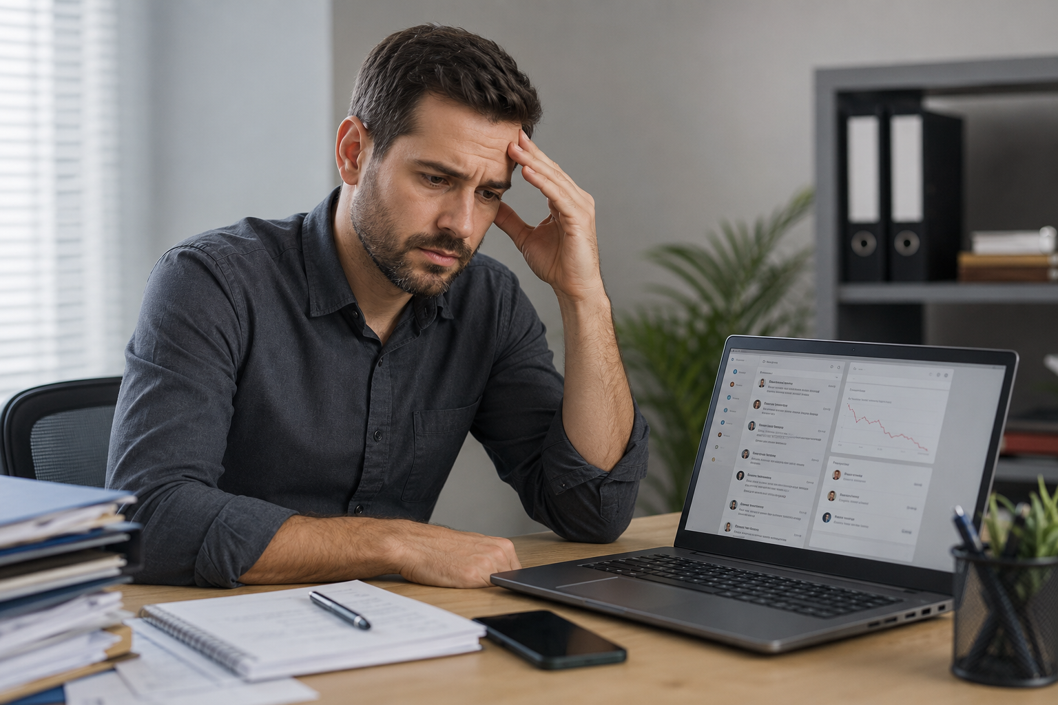 Empresario preocupado por la falta de presencia digital