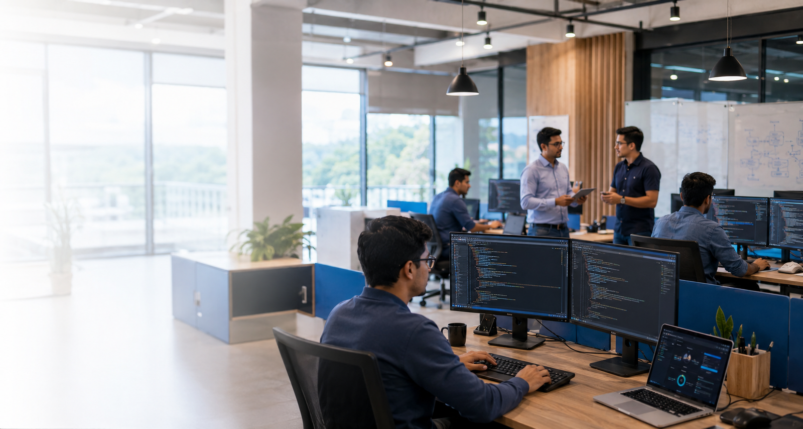 Equipo de desarrollo de software trabajando en Larsax